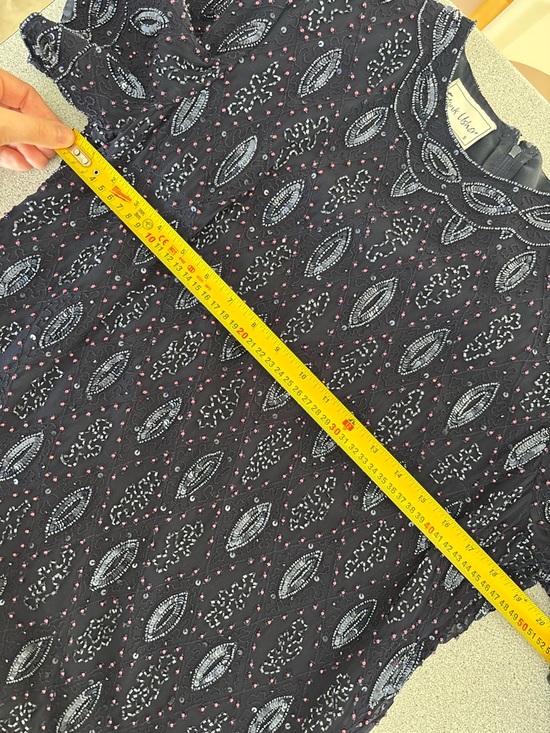 Frank Usher Navy Beaded Embroidered Top Heavy Luxe Blouse Event Quiet Luxury S - Picture 14 of 16